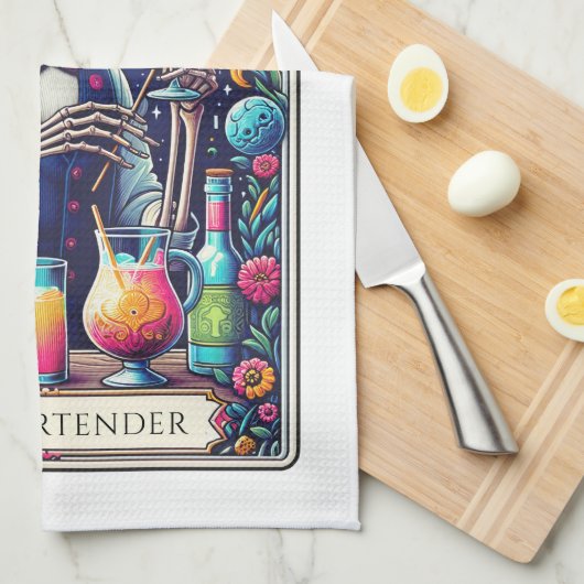 Dead Serious Cocktails Tarot Bartender Skeleton Theedoek (Quarter Fold)