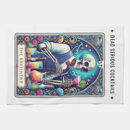 Dead Serious Cocktails Tarot Bartender Skeleton Theedoek (Horizontaal)