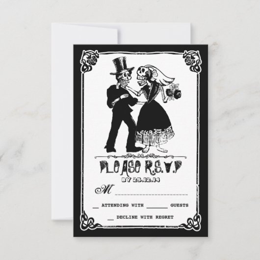 Dead Skeleton Couple Wedding RSVP Kaartje (Voorkant)
