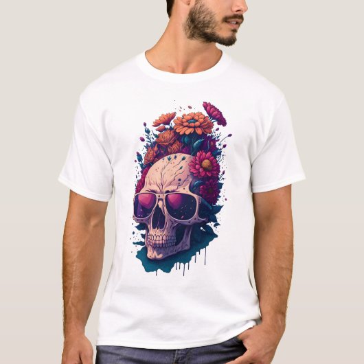 Dead Skull Bloem Kleurrijk V1 T-shirt (Voorkant)