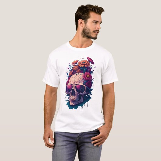 Dead Skull Bloem Kleurrijk V1 T-shirt (Voorkant volledig)