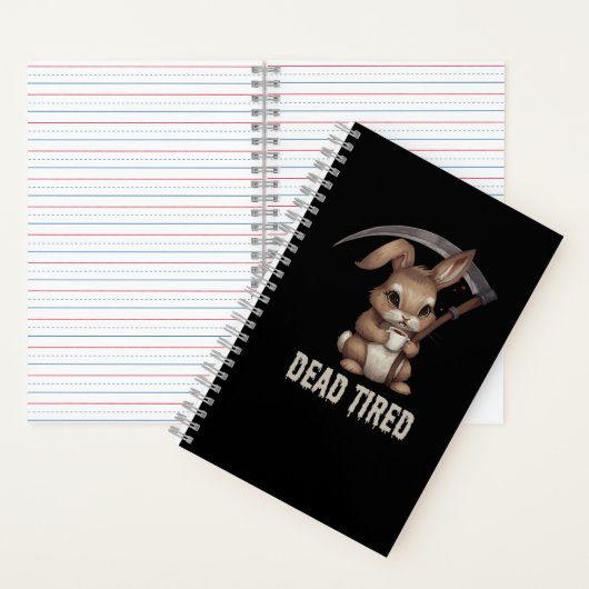 Dead Tired Cute Bunny Grim Reaper Coffee Notitieboek (Binnen)