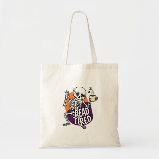 Dead Tired Skeleton Koffie Halloween Grappig Tote Bag (Voorkant)