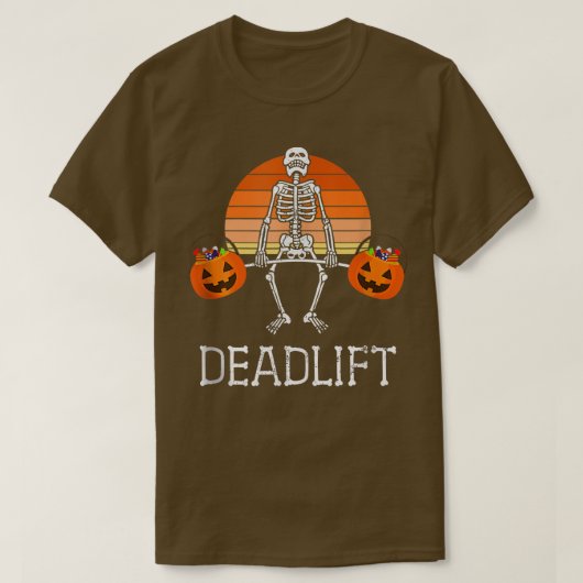 DEADLIFT Funny Halloween Skeleton Snoep Buckets Gy T-shirt (Design voorkant)
