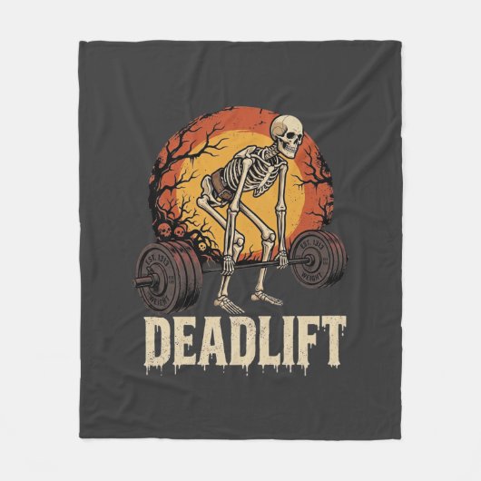 Deadlift Skelet Halloween Gym Workout Ontwerp Fleece Deken (Voorkant)