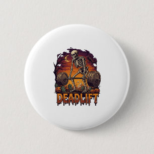 Deadlift Skelet Stang Halloween Pompoenen Graf Ronde Button 5,7 Cm