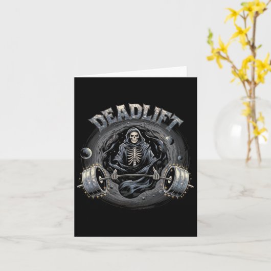 Deadlift Skeleton Gift Fitness Gothic Tarot Kaart  (Gele Bloem)
