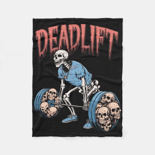 Deadlift Skull Skeleton Workout Powerlifting Gym L Fleece Deken (Voorkant)