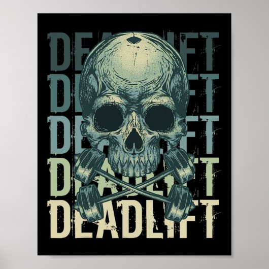 Deadlift Skull Skeleton Workout Powerlifting Gym L Poster (Voorkant)