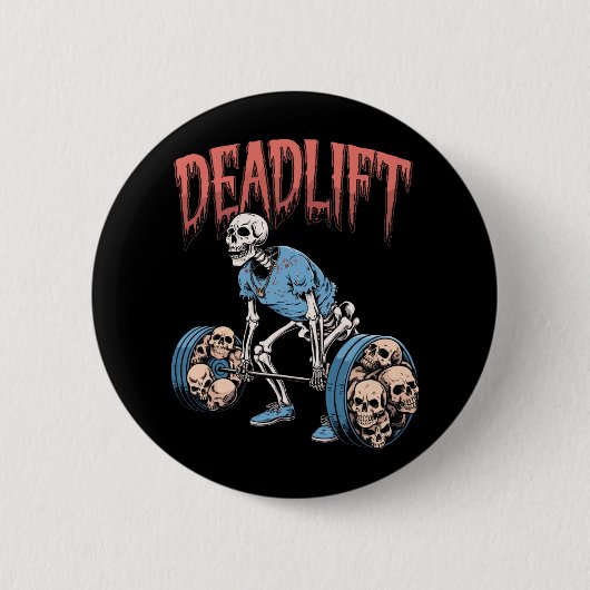 Deadlift Skull Skeleton Workout Powerlifting Gym L Ronde Button 5,7 Cm (Voorkant)