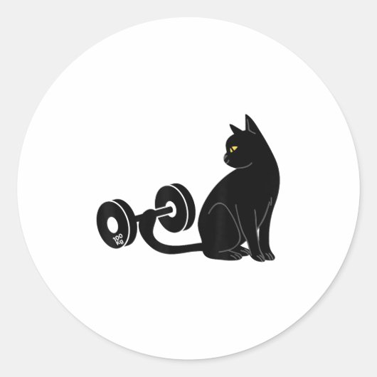 Deadlifting Cat Workout Gym Fitness Exercise Weigh Ronde Sticker (Voorkant)