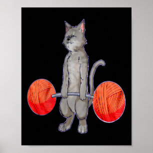 Deadlifting Grijze Kat Gewichtheffen Bodybuilding Poster