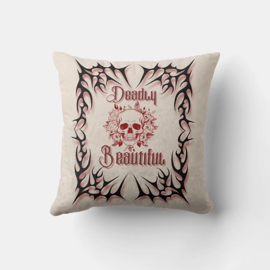 Deadly Beautiful – Gothic Skull Bloemen Kussen (Achterkant)