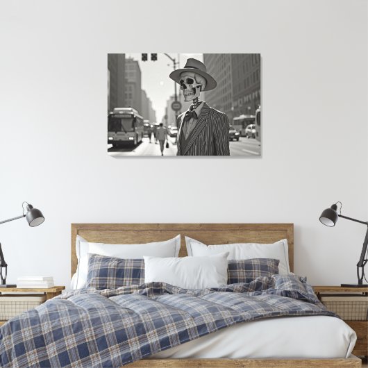 Deadly Dapper: Skelet in de stad Canvas Afdruk (Insitu (Slaapkamer))