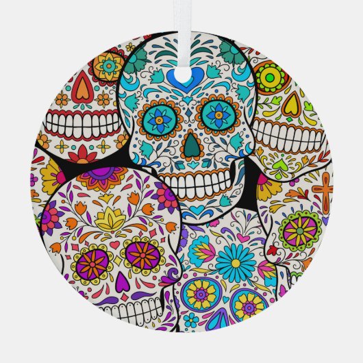 Dead's Day: Levendige Mexicaanse patronen. Glas Ornament (Achterkant)