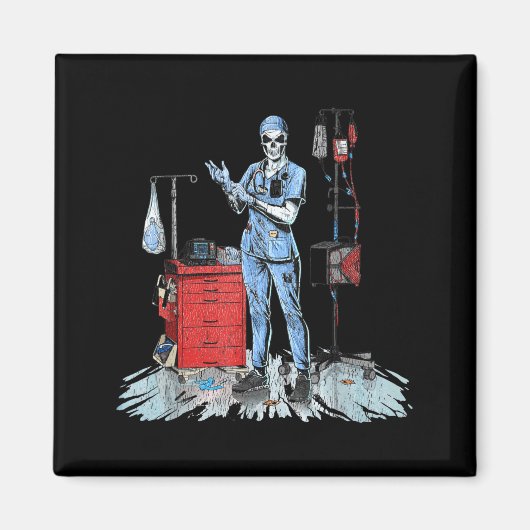 Deadside Nurse Blue Scrubs Funny Skeleton Doctor M Magneet (Voorkant)