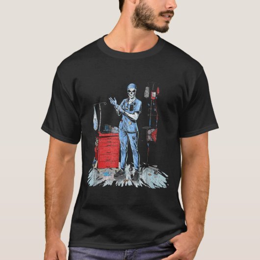 Deadside Nurse Blue Scrubs Funny Skeleton Doctor M T-shirt (Voorkant)