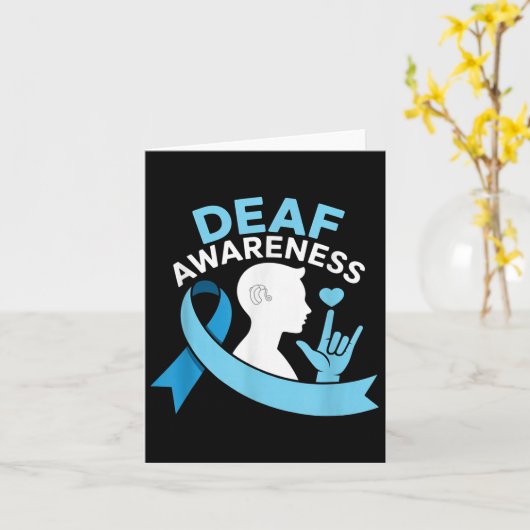 Deaf Awareness Month Blue Ribbon ASL Cochlear IMPL Kaart (Gele Bloem)