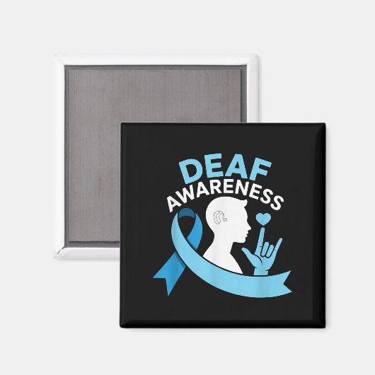 Deaf Awareness Month Blue Ribbon ASL Cochlear IMPL Magneet (Voorkant / Achterkant)