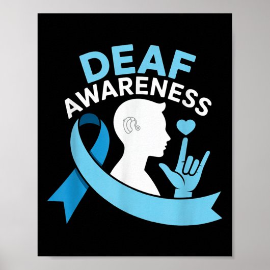 Deaf Awareness Month Blue Ribbon ASL Cochlear IMPL Poster (Voorkant)