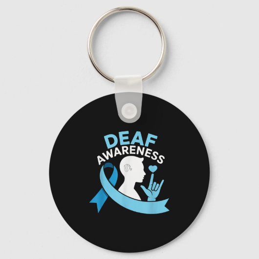 Deaf Awareness Month Blue Ribbon ASL Cochlear IMPL Sleutelhanger (Voorkant)