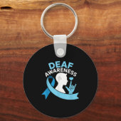 Deaf Awareness Month Blue Ribbon ASL Cochlear IMPL Sleutelhanger (Voorkant)