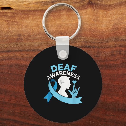 Deaf Awareness Month Blue Ribbon ASL Cochlear IMPL Sleutelhanger (Voorkant)