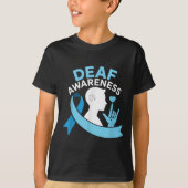 Deaf Awareness Month Blue Ribbon ASL Cochlear IMPL T-shirt (Voorkant)