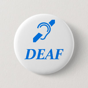 DEAF - blauw op witte achtergrond Ronde Button 5,7 Cm