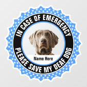Deaf Dog Safety Alert First Responder Fotonaam Raamsticker (Vel)