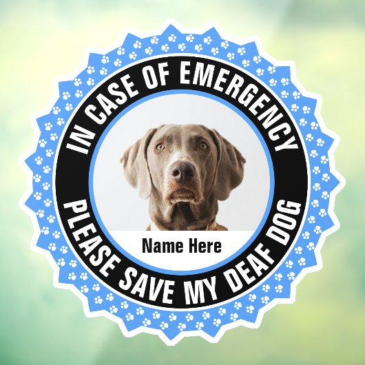Deaf Dog Safety Alert First Responder Fotonaam Raamsticker (Vel 3)