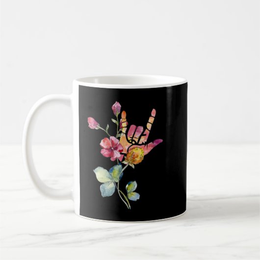 Deaf Pride ASL-leraar Floral ILY Love Sign Languée Koffiemok (Links)