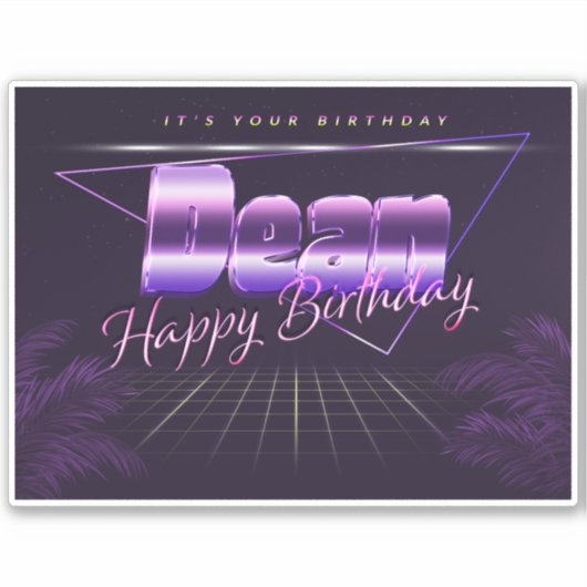 Dean Name Vorname lila retro Sticker Geburtstag (Voorkant)