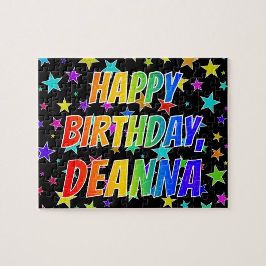 "DEANNA" Voornaam, geun "HAPPY BIRTHDAY" Legpuzzel (Horizontaal)