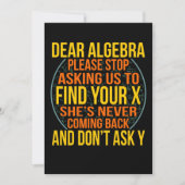 Dear Algebra Math Teacher Mathematics Maths Bedankkaart (Voorkant)