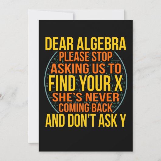 Dear Algebra Math Teacher Mathematics Maths Bedankkaart (Voorkant)