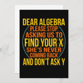Dear Algebra Math Teacher Mathematics Maths Bedankkaart (Voorkant / Achterkant)