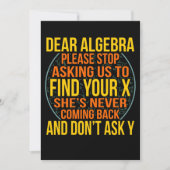 Dear Algebra Math Teacher Mathematics Maths Kaart (Voorkant)
