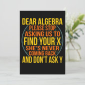 Dear Algebra Math Teacher Mathematics Maths Kaart (Staand voorkant)