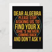 Dear Algebra Math Teacher Mathematics Maths Kaart (Voorkant / Achterkant)