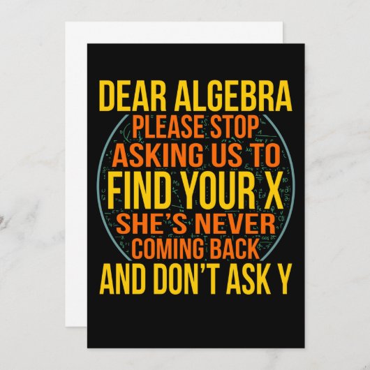 Dear Algebra Math Teacher Mathematics Maths Kaart (Voorkant / Achterkant)