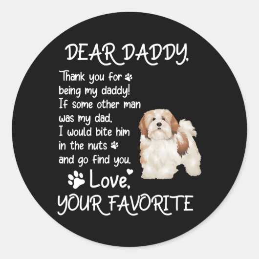 Dear Daddy Lhasa Apso Dog Dad Father's Day  Ronde Sticker (Voorkant)
