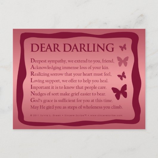 Dear Darling (Acrostic) Briefkaart (Voorkant)