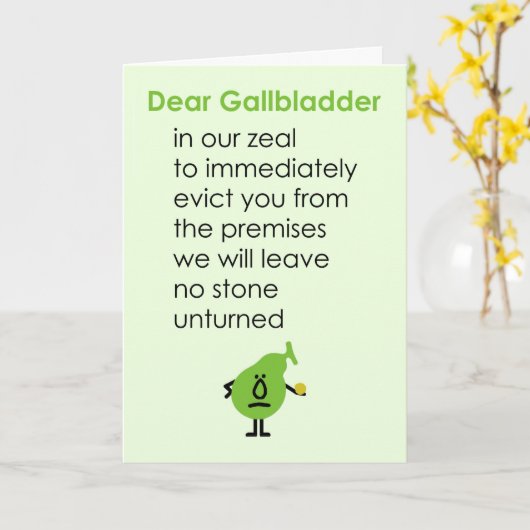Dear Gallbladder A Funny Get Well Soon Poem Kaart (Gele Bloem)