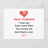 Dear Husband personalized love message valentines  Feestdagenkaart (Voorkant)