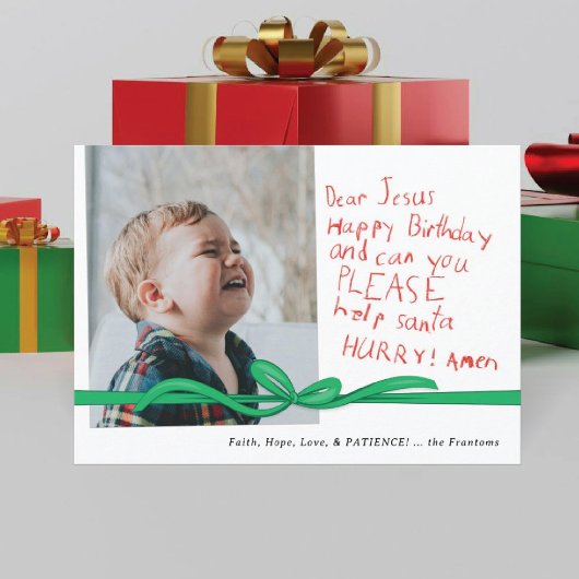 "Dear Jesus" Red Crayon notitie Foto Kerst Kaart