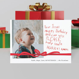 "Dear Jesus" Rode Krijtje brief Foto Kerstkaart