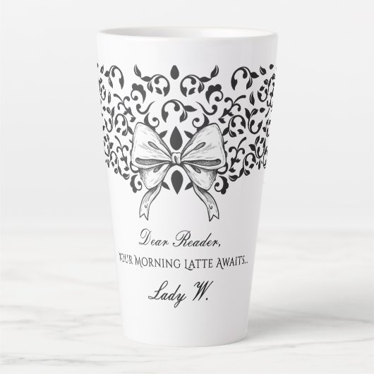 Dear Reader Regencycore Bow Ornate Floral Script Latte Mok (Voorkant)