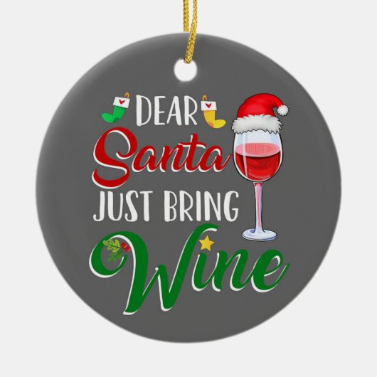 DEAR SANTA BRING "WINE" KERAMISCH ORNAMENT (Voorkant)
