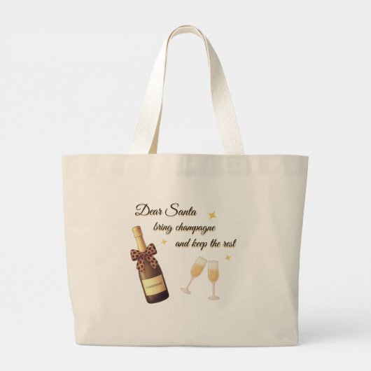 Dear Santa Champagne Design Grote Tote Bag (Achterkant)